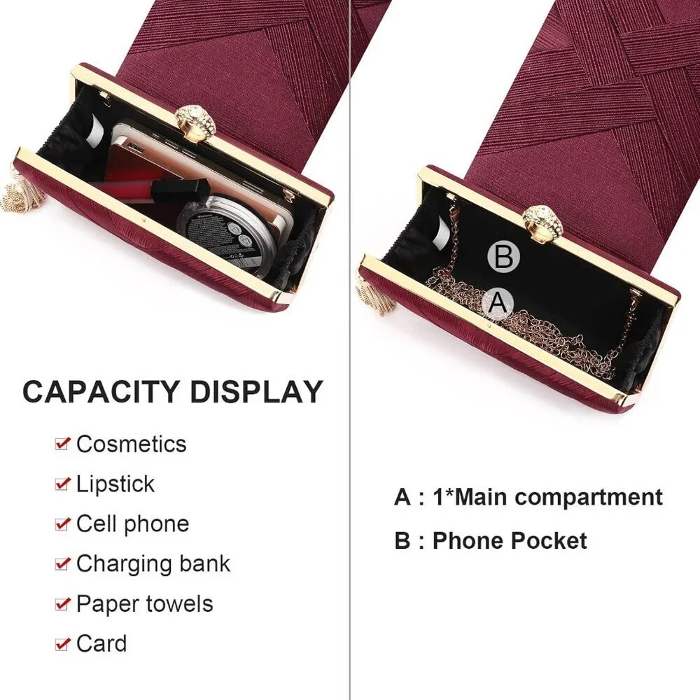 Women Evening Clutch Bag Satin Tassel Crossbody Party Purse